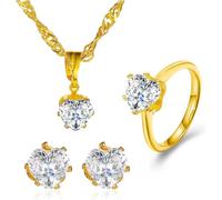 XFSRG 4 Pcs Parure Bijoux Femme Élégante Set Cristal Ensemble Collier Boucles d'Oreilles Bague Bracelet Cadeau Anniversaire Mariage Fiançailles Fête (Or 1)