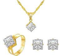 XFSRG 4 Pcs Parure Bijoux Femme Élégante Set Cristal Ensemble Collier Boucles d'Oreilles Bague Bracelet Cadeau Anniversaire Mariage Fiançailles Fête (Or 2)