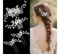 XFSRG 4 Pièces Accessoires Cheveux Mariage Peigne et Pinces à Cheveux Perle de Mariée Épingles Mariage En Strass pour Femmes Et Filles (Argent)
