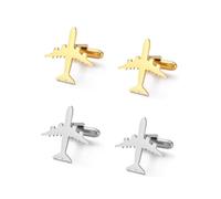 XFSRG 4 Pièces Avion Bouton de Manchette Homme en acier Inoxydable Élégantes Chemise Smoking Pilote Cadeau pour les Amateurs Affaires et Voyage(Or + Argent)