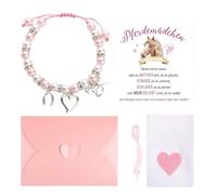XFSRG 4 Pièces Bracelet de Communion Fille Première Communion Fille Bracelet Croix et Perles avec Carte Enveloppe Pochette Coeur Bijoux de Poignet pour Cérémonie Baptême Fête (B)