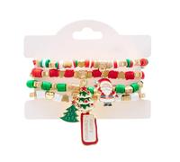 XFSRG 4 Pièces Bracelet de Noël Femme Perles Colorées Pendentifs Père Noël et Renne Bracelets Raffinés et Mignons Accessoires Tendance