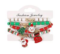 XFSRG 4 Pièces Bracelet de Noël Femme Perles Colorées Pendentifs Père Noël et Renne Bracelets Raffinés et Mignons Accessoires Tendance