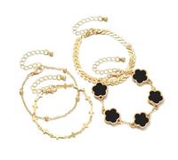 XFSRG 4 Pièces Bracelet Femme Trèfle à Quatre Feuilles Bangles Réglable Chanceux Bracelets Ensemble pour Fille Cadeau Saint-Valentin Fête des Mères Noël (Noir)