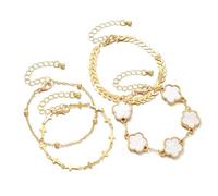 XFSRG 4 Pièces Bracelet Femme Trèfle à Quatre Feuilles Bangles Réglable Chanceux Bracelets Ensemble pour Fille Cadeau Saint-Valentin Fête des Mères Noël (Blanc)