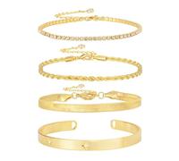 XFSRG 4 Pièces Bracelets Femme Or Acier Inoxydable Plaqué Or 14K Carats Chaîne Bracelet Jonc Parure Réglable style Chic Superposable idéal pour Looks élégants du Quotidien et Soirées