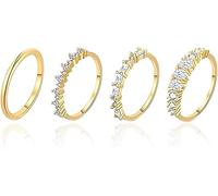 XFSRG 4 Pièces Ensemble Bagues Femme avec Zircone Cubique Brillant Minimalistes Alliance Empilables Bijoux Élégants (9)