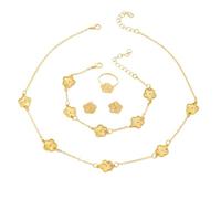 XFSRG 4 Pièces Ensemble Bijoux Trèfle à Cinq Feuilles Fleur Parure Bijoux Collier Bracelet Boucles D'oreilles Trèfle Bague Florale pour Femme Fille
