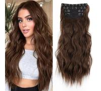 XFSRG 4 Pièces Extensions Cheveux Clips Ondulés 55cm Longue Mèches Naturelles Postiches Synthétiques Volumateur Cheveux(Marron-1)