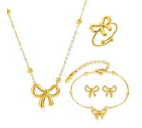 XFSRG 4 Pieces Parure Bijoux pour Femme Or Papillon Acier Inoxydable Collier Boucles d'Oreilles Bracelet Bague Bijoux Fantaisie Cadeau Femme