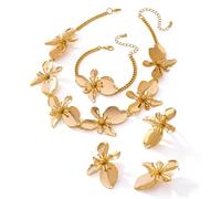 XFSRG 4 Pièces Parure de Bijoux Femme Fleur Ensemble Fleurs Femme Collier Boucles D'oreilles Fleurs Bracelet Bague Fleur Set Bijoux Floral pour Mariage Soirée Fête (Ensemble 2)