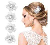 XFSRG 4 Pièces Peigne Cheveux Mariage Fleur à de Mariée Bijou Accessoire Mariage Peigne Fleur Perle Ornement Cheveux Chignon Femme Demoiselle D'honneur (Argent)