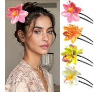 XFSRG 4 Pièces Pince à Cheveux Fleur D'orchidée Barrette Fleur Hawaïenne Pince Orchidées Doubles Pinces Cheveux Hawaïennes Barrettes à Fleurs Tropicales pour Femmes et Filles (B)