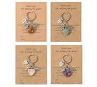 XFSRG 4 Pièces Porte Clef Femme Cœur en Cristal Acier Inoxydable Pendentif Fleur et Feuille pour Noël Anniversaire Fête des Enseignants