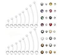 XFSRG 48 Pièces Piercing Nombril Grossesse 8 Tailles Acrylique Barre Courbée Longue Barre Piercing Grossesse Nombril avec Boules de Rechange Percing Bioflex Bijoux