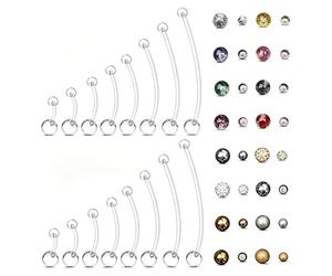 XFSRG 48 Pièces Piercing Nombril Grossesse 8 Tailles Acrylique Barre Courbée Longue Barre Piercing Grossesse Nombril avec Boules de Rechange Percing Bioflex Bijoux