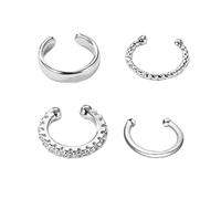 XFSRG 4Pcs Ear Cuff Boucles d'Oreilles Femme Plaqué Or 14K Oreilles Zircon Earcuff sans trou à clip pour Cartilage Boucles d'oreilles à clip Hypoallergéniques Non Piercing Helix Cartilage (Argent)