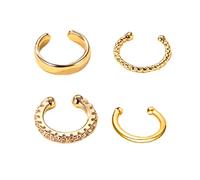 XFSRG 4Pcs Ear Cuff Boucles d'Oreilles Femme Plaqué Or 14K Oreilles Zircon Earcuff sans trou à clip pour Cartilage Boucles d'oreilles à clip Hypoallergéniques Non Piercing Helix Cartilage (Or)