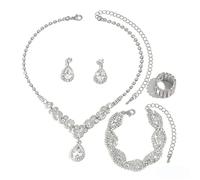 XFSRG 4PCS Parure Mariage Mariée pour Femme Cristal Mariée Collier Vintage Strass Boucle d'oreille et Bracelet Zircon Bague Ensemble pour Soirée et Mariag