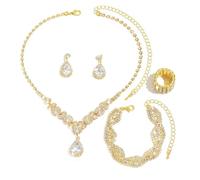 XFSRG 4PCS Parure Mariage Mariée pour Femme Cristal Mariée Collier Vintage Strass Boucle d'oreille et Bracelet Zircon Bague Ensemble pour Soirée et Mariag