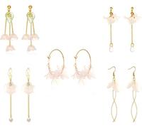 XFSRG 5 Paires Boucles D'oreilles Florales Pétale Pendantes Bijoux Femme Élégants Créoles Chaîne Longue Perle Accessoires Printemps