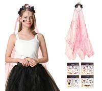XFSRG 5 Pcs Coiffe Halloween Pince Cheveux Tatouage Halloween Serre-Tête Tête de Mort Roses Fleurs Jour des Morts Femmes Bandeau Guirlande Florale Visage pour Mascarade Carnaval Fête Carnaval