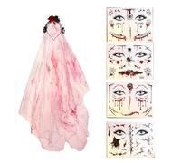 XFSRG 5 Pcs Coiffe Halloween Pince Cheveux Tatouage Halloween Serre-Tête Tête de Mort Roses Fleurs Jour des Morts Femmes Bandeau Guirlande Florale Visage pour Mascarade Carnaval Fête Carnaval