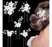 XFSRG 5 Pièces Accessoires Cheveux Mariage Pince Fleur Cheveux Perle Fleur Barrette Ornés de Feuilles Peigne Mariage Parfait pour des Coiffures Uniques et Tendance (Argent)