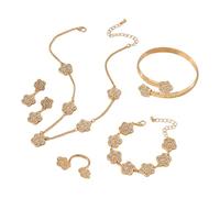 XFSRG 5 Pièces Bijoux Femme Fleurs Incrustées de Diamants Brillant Bijoux Élégant Convient à de Nombreuses Occasions