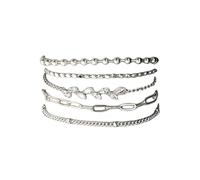 XFSRG 5 Pièces Bracelet Femme Argent Bracelets Multi-Chaines Réglable Jonc Tendance Serpent Chaîne Bracelet Acier Inoxydable avec Cubique Zircone Bijoux pour Femme
