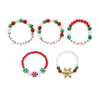 XFSRG 5 Pièces Bracelet Femme Noël Chaine de Main Élastique Bijoux Fantaisie Bracelets de Perles Empilables et Colorés Cadeau Fête Accessoires pour Noël
