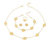 XFSRG 5 Pièces Ensemble de Bijoux à Quatre Feuilles Femme Collier Plaqué 18K Carats Fleur à Cinq Feuilles Bague Boucles d'Oreilles Collier Bracelet Parure de Bijoux pour Femmes Adolescentes(Or)