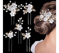XFSRG 5 Pièces Épingle Cheveux Mariage Fleur Forme de u Bijoux Fleurs Perles Épingles à de Mariée Strass Accessoire Cheveux Mariage Strass Décoration Coiffure Mariée (Or)