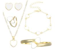 XFSRG 5 Pièces Parure Bijoux Femme Cœur Ensemble Collier Boucles D'oreilles Collier Pendentif Cœur Bracelet Jonc Bague Femme Set Bijoux Romantique