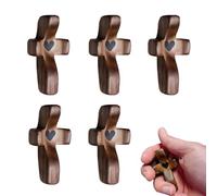 XFSRG 5 Pièces Petites Croix en Bois Sculptées à la Main avec Motifs Cœur comme Objets de Détente pour Prières et Occasions Spéciales comme Baptême ou Communion dans un Design Noble en Bois Naturel