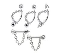 XFSRG 5 Pièces Piercing Sourcil Banane avec Chaîne Bijoux de Corps Style Labret Vertical Arcade Piercing Rook Barbell Courbé Accessoire pour Oreille Lèvre Nombril