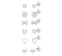 XFSRG 6 Paires Boucle d'Oreille Fille en Argent Hypoallergéniques Boucles d'Oreilles Papillon Fleur Perle Cœur Zircone Flatback Boucle Doreilles Cadeaux pour Enfant (Ensemble 2)