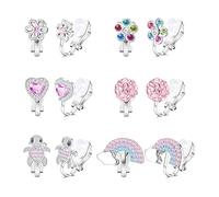 XFSRG 6 Paires Boucles d'oreilles Clips pour Filles et Femmes Motifs Mignons Fleur Cœur Arc-en-ciel Métal Hypoallergénique Sans Perçage Idéal pour Filles de 3 à 10 Ans