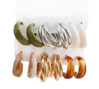 XFSRG 6 Paires Boucles d'Oreilles Femme en Forme d'Anneau Couleur Dégradée Boucles d'Oreille Élégantes Style Rétro Bijoux Fantaisie Créatifs Cadeau d'Anniversaire