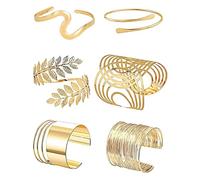 XFSRG 6 Pièces Armreifen Femme Bracelet Bras Réglable Forme Spirale Feuille Manchette Ouverte Boho Armbänder de Réglable Bijou Bras Superposé pour Filles Été Plage Soirée (Or B)