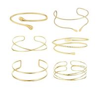 XFSRG 6 Pièces Armreifen Femme Bracelet Bras Réglable Forme Spirale Feuille Manchette Ouverte Boho Armbänder de Réglable Bijou Bras Superposé pour Filles Été Plage Soirée (Or G)
