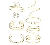 XFSRG 6 Pièces Armreifen Femme Bracelet Bras Réglable Forme Spirale Feuille Manchette Ouverte Boho Armbänder de Réglable Bijou Bras Superposé pour Filles Été Plage Soirée (Or D)