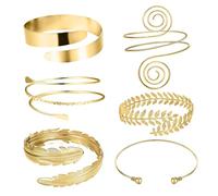 XFSRG 6 Pièces Armreifen Femme Bracelet Bras Réglable Forme Spirale Feuille Manchette Ouverte Boho Armbänder de Réglable Bijou Bras Superposé pour Filles Été Plage Soirée (Or A)