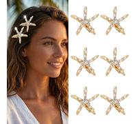 XFSRG 6 Pièces Barettes Cheveux Etoile de Mer Élégant Pince Matal Strass Pince Étoile de Accessoires Cheveux Femme Fille Mariage Plage Bohème