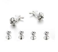 XFSRG 6 Pièces Bouton de Manchette Homme à Nœuds Mode Classique Accessoires de Chemise Smoking Cadeau pour Mariage Anniversaire Fête des Pères(Argent)