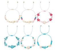 XFSRG 6 Pièces Bracelet de la série Océan Hand Chain Femme Réglable Bracelets Tissé à la Main de Bohême Etoile de Mer Coquillage et Tortue Bracelet de Plage