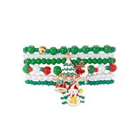 XFSRG 6 Pièces Bracelet Femme Perles Noël Multirang Chaine de Main Ensemble avec Breloques Rennes Bonhommes de Neige Bracelet Empilables Fantaisie Bijoux Cadeau pour Fête (A)