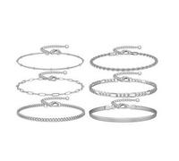XFSRG 6 Pièces Bracelets de Cheville pour Femmes Argent Ensemble Bracelets Boho Cheville Réglables pour Plage Accessoires pour Femmes et Filles(Argent)