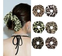 XFSRG 6 Pièces Chouchous Cheveux Motif Léopard Scrunchies Velours Souples, Accessoires Coiffure Fille & Femme, Élastiques Haute Résistance pour Chignon ou Ponytail