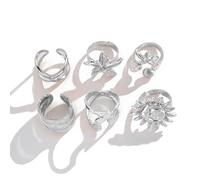 XFSRG 6 Pièces Ensemble De Gros Anneaux Dorés Pour Femmes En Plaqué Or 14k Comme Bagues Dômes Épaisses Tendances À Porter Superposées Ou Séparément Looks Élégants Motif Soleil (Argent)